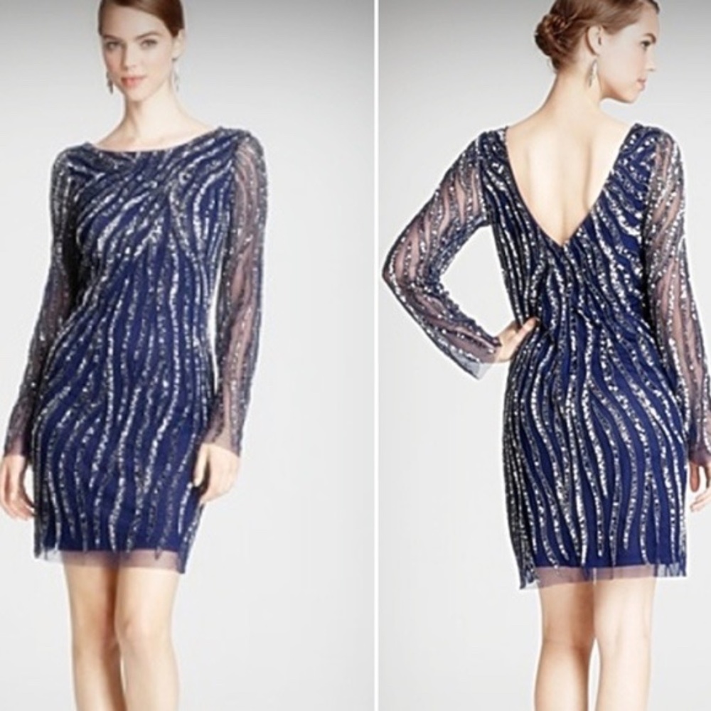 Aidan Mattox Sz 2 silver & sequin cocktail dress